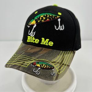 Bite Me Fishing Lure Hat Hook & Loop Strapback 3d Raised Embroidery KYS Design